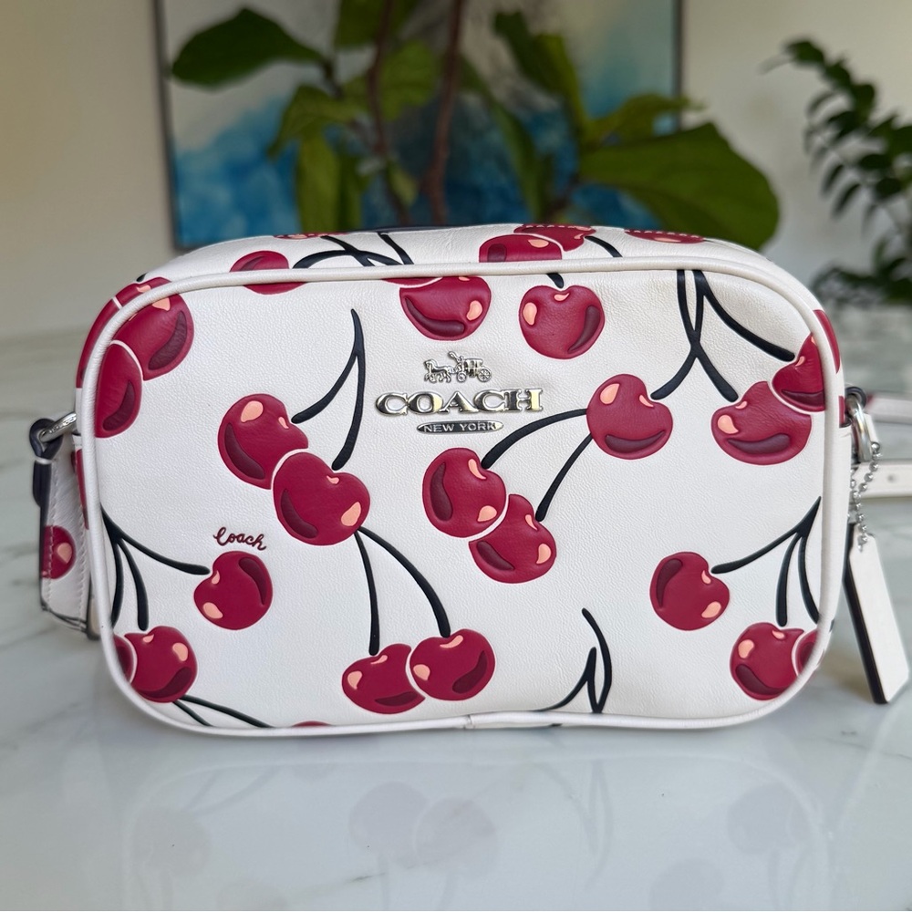 Coach Mini Jamie Camera Bag With Cherry Print Crossbody Chalk Leather CAB04 - Picture 2 of 16
